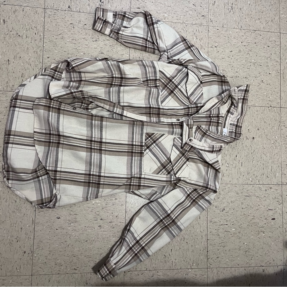 Brown and White Button Down Shirt with Classic Collar